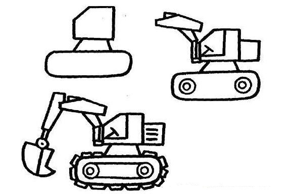 卡通挖土机简笔画步骤教程