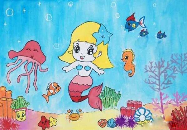 幼儿美丽的海底世界儿童画图片"美人鱼"
