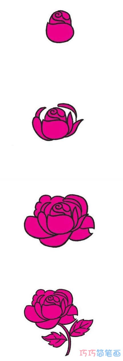 我们一起来画美丽的玫瑰花哦,现在画纸上画圆形的玫瑰花瓣,然后再