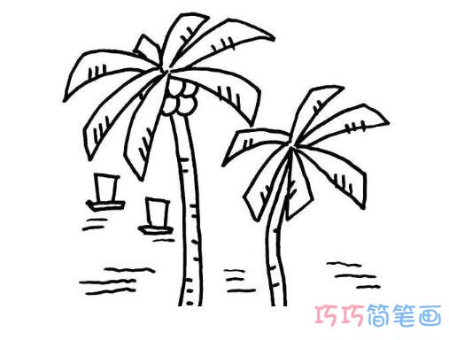 海边沙滩椰子树怎么画简单漂亮