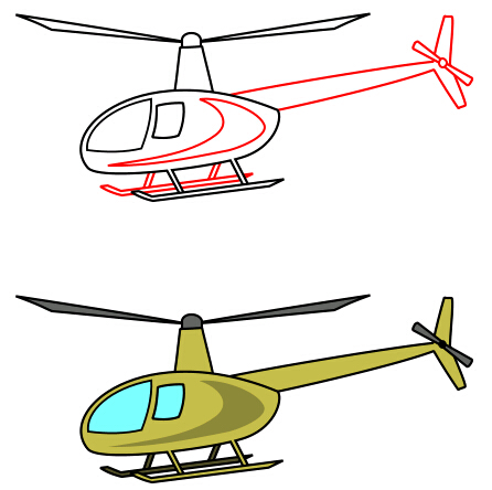 下面简单清晰的教程教大家如何使用铅笔素描直升机的简笔画图片并给