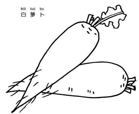 画法,下面就教大家如何画生活中各种好吃的蔬菜, 卡通简笔画白萝卜