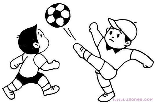 两个小男孩踢足球简笔画卡通图片素描彩铅绘画