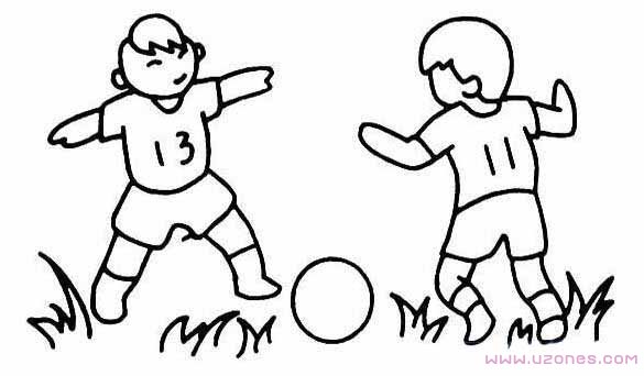 草地上踢足球的两个小男孩简笔画图片大全(铅笔素描)