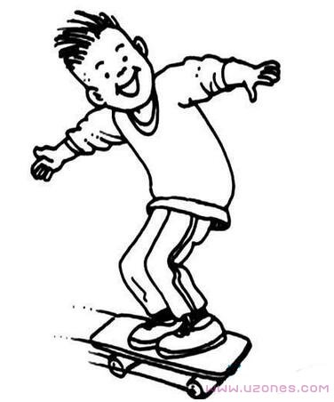 玩滑板小男孩简笔画图片大全-www.qqscb.com