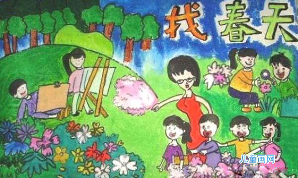 小学生寻找春天的气息儿童画作品-www.qqscb.com