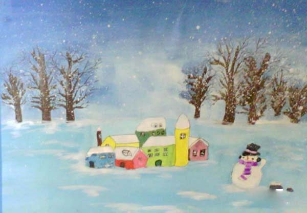 关于冬天下雪景色儿童教师范画优秀作品 小手画堂