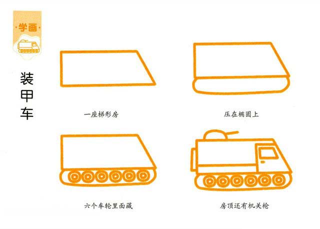 装甲车的画法 卡通坦克简笔画教程彩图素描-www.qqscb.com