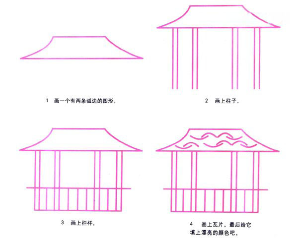 儿童凉亭的画法 亭子简笔画步骤彩图素描-www.qqscb.com