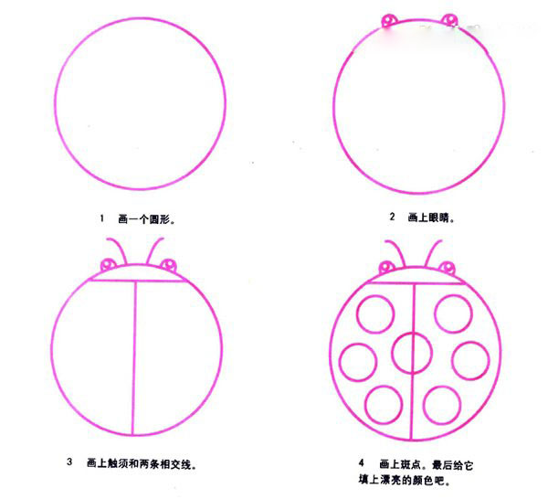 彩色可爱七星瓢虫简笔画的画法步骤教程-www.qqscb.com