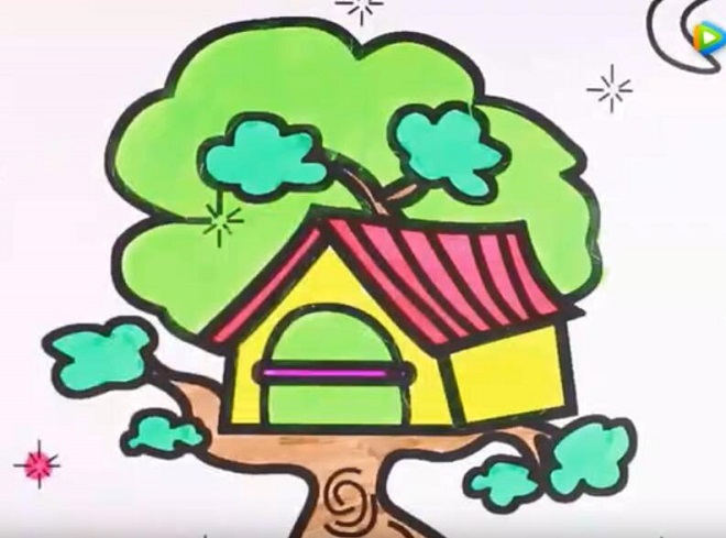 怎么画树屋简笔画 树屋的画法视频教程涂色彩