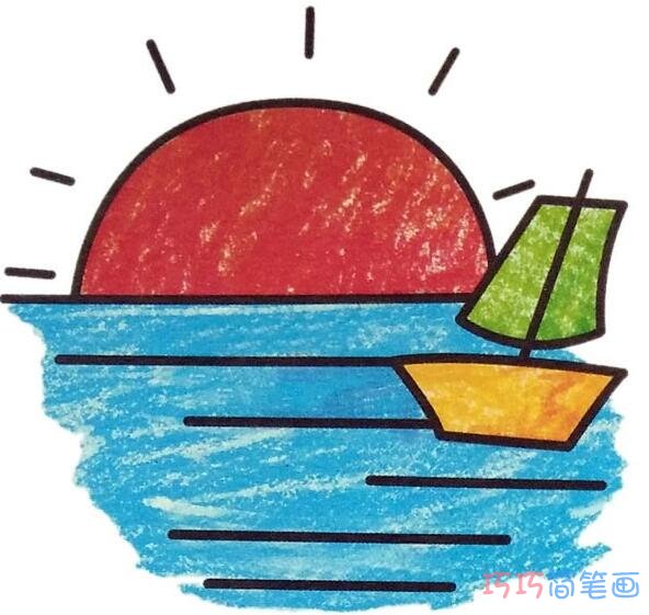 海上小帆船怎么画涂色彩_海上风景简笔画图片大全