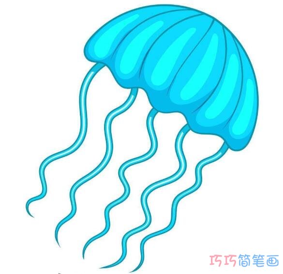 蓝色水母要怎么画简洁好看_水母简笔画图片