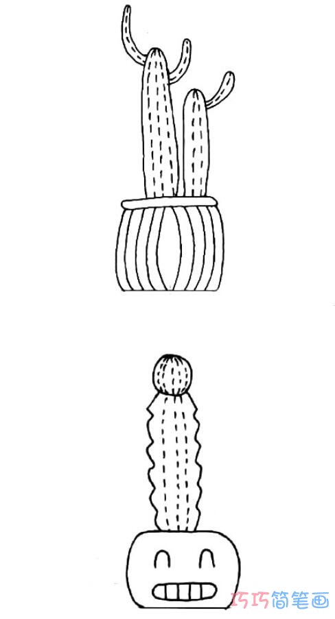 盆摘仙人掌怎么画简洁易学_仙人掌简笔画图片