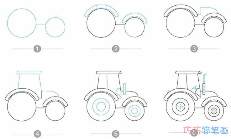 可爱呆萌卡通拖拉机怎么画好看（涂颜色）_拖拉机简笔画图片