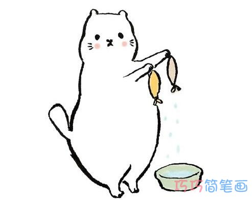 小猫吃鱼怎么画可爱简单_小猫简笔画图片