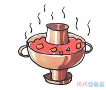 怎么绘画火锅步骤图彩色火锅简笔画图片