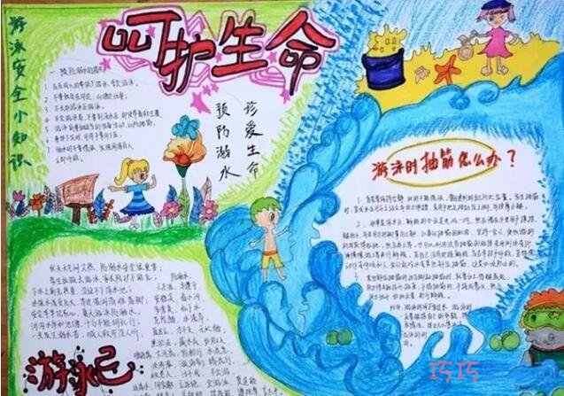 关于小学生呵护生命预防溺水的手抄报简单漂亮