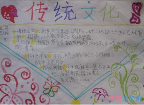 小学生关于传统文化花边手抄报怎么画简单又好看