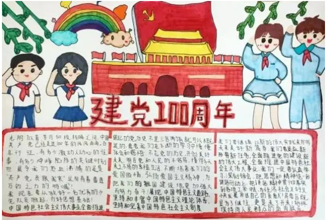 小学生建党100周年手抄报怎么画简单漂亮